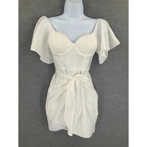 Selfie Leslie White Ruffle Sleeve Sweetheart Neckline Mini Dress Sz XS Party